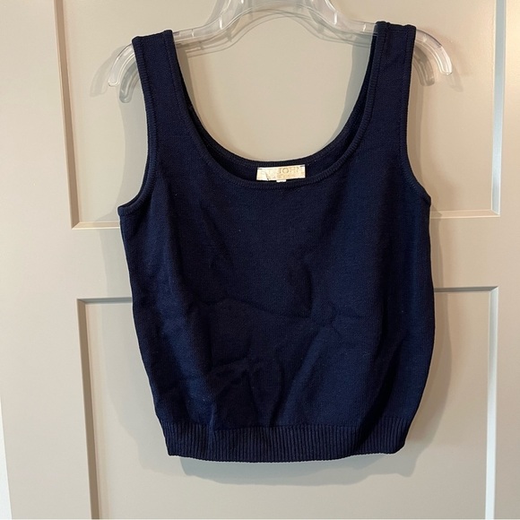 St. John Basics Size Medium Vintage Navy Blue Sleeveless Wool Tank Ribbed Hem - Picture 1 of 5
